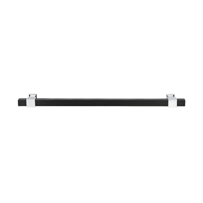 Richelieu 8747 modern metal pull in matte black and chrome finish side profile