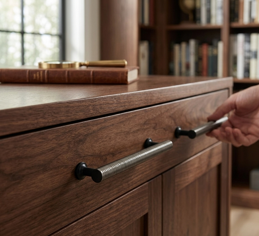 Richelieu 9208 spiral cabinet pull installed on a wood drawer
