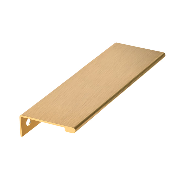 Richelieu 9898 aluminum edge pull in satin gold angled view