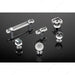 Richelieu glass hardware collection with chrome bases on reflective black surface