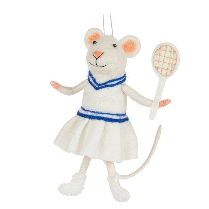 Tennis mouse ornament felt decoration with racquet and dress