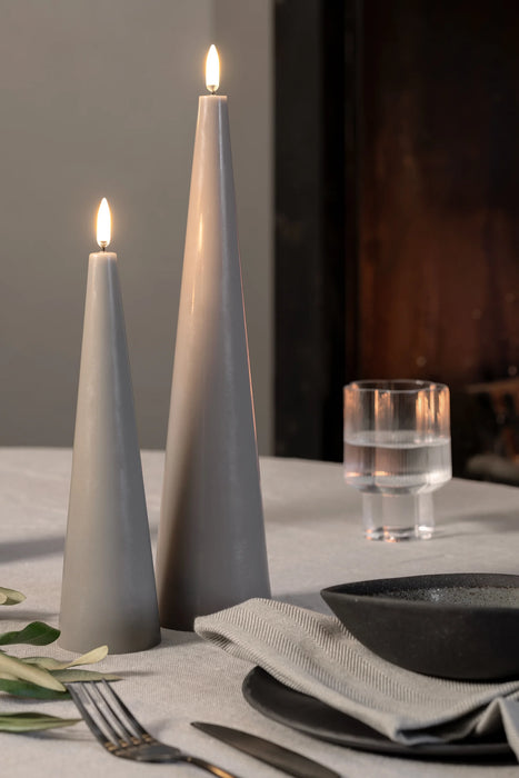 Uyuni LED flameless cone candles used as elegant dining table decor