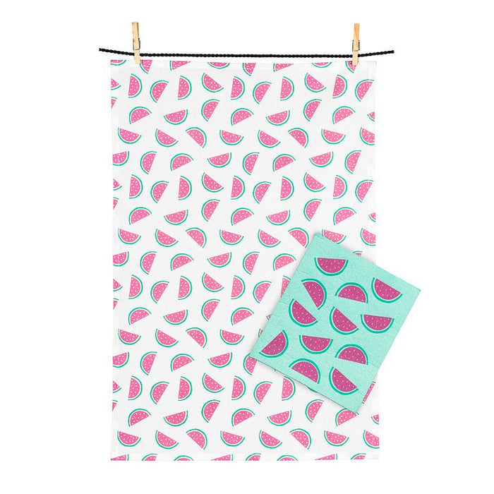 watermelon dishcloth and kitchen towel set hanging display