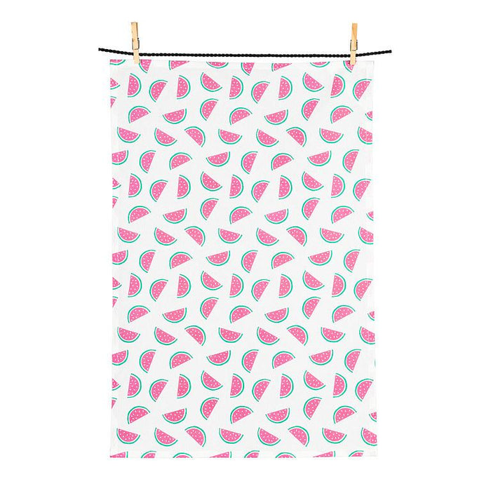watermelon patterned kitchen towel hanging full view