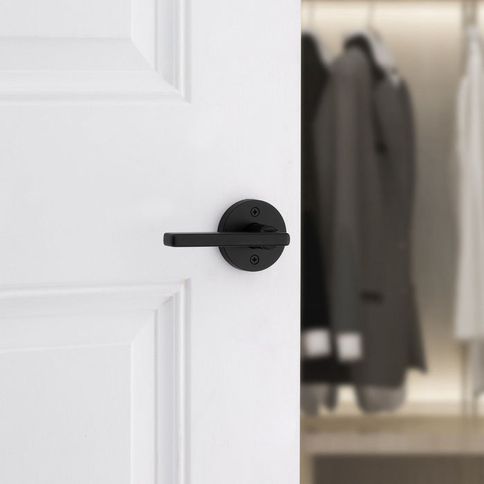 Weiser Halifax Dummy Lever Matte Black Installed on Interior Closet Door
