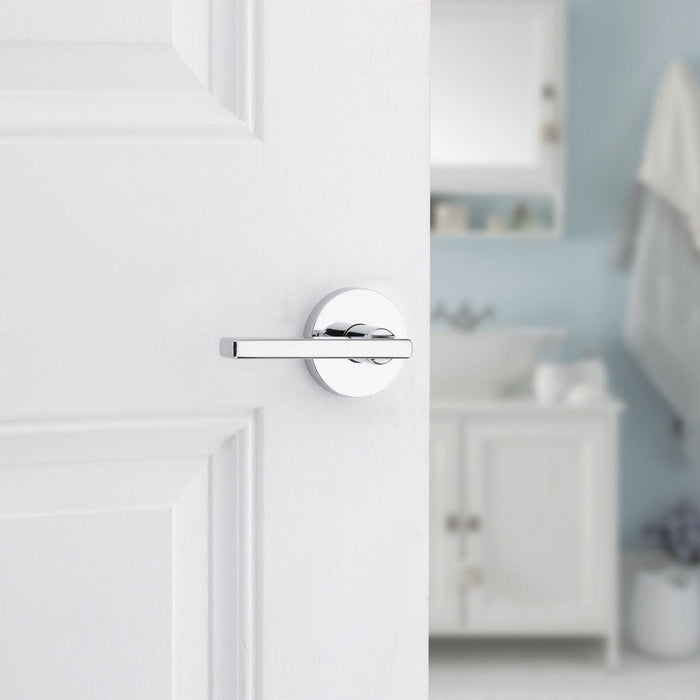 Weiser Halifax Privacy Lever Installed on Modern Bathroom Door