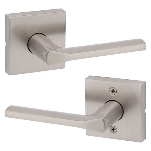 Angle view of Weiser Lisbon Square Passage Door Lever Satin Nickel