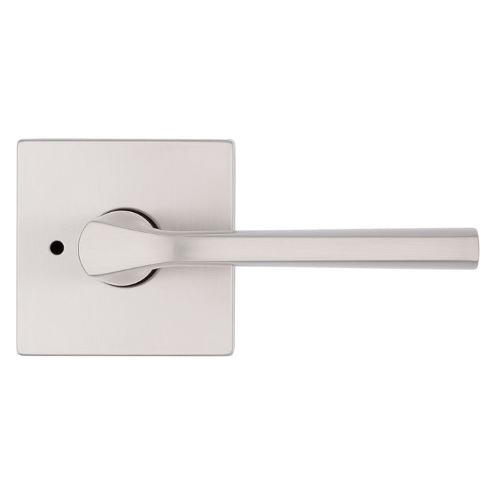 Side view of Weiser Lisbon Square Privacy Door Lever Satin Nickel