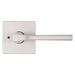 Side view of Weiser Lisbon Square Privacy Door Lever Satin Nickel