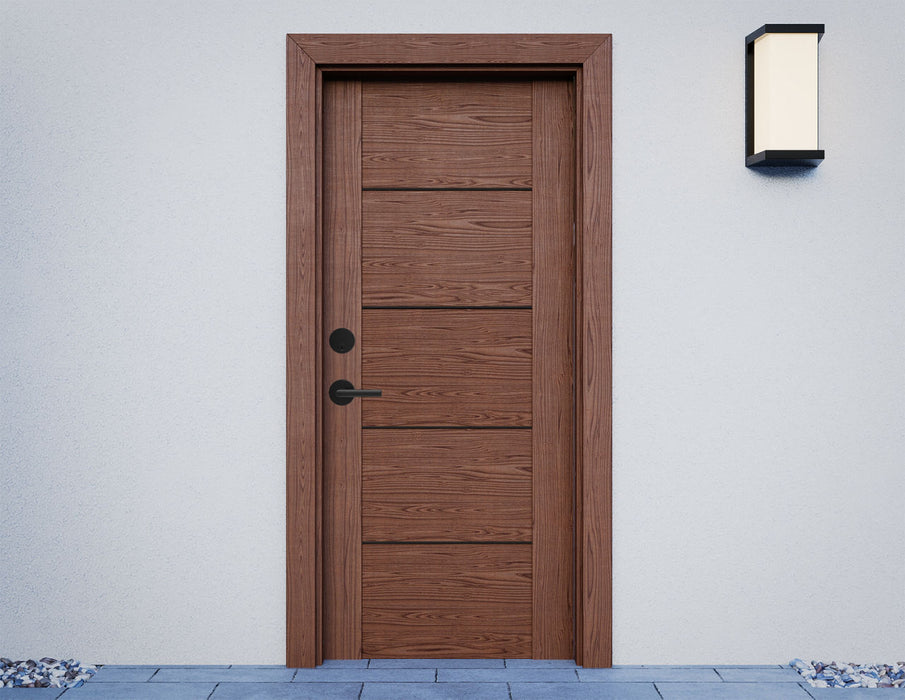 Modern interior door with Weiser Milan round lever handle installed