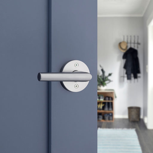 Modern interior door with Weiser Milan round dummy door lever polished chrome