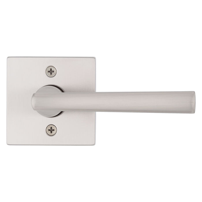Weiser Montreal inactive dummy door lever in Satin Nickel with modern square rosette.
