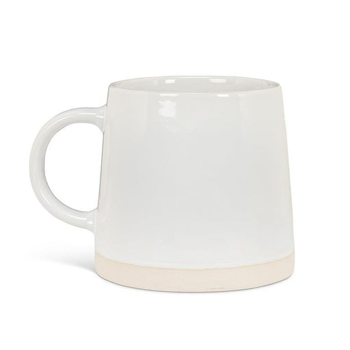 Back view of white 14 oz stoneware mug with wide natural-toned base