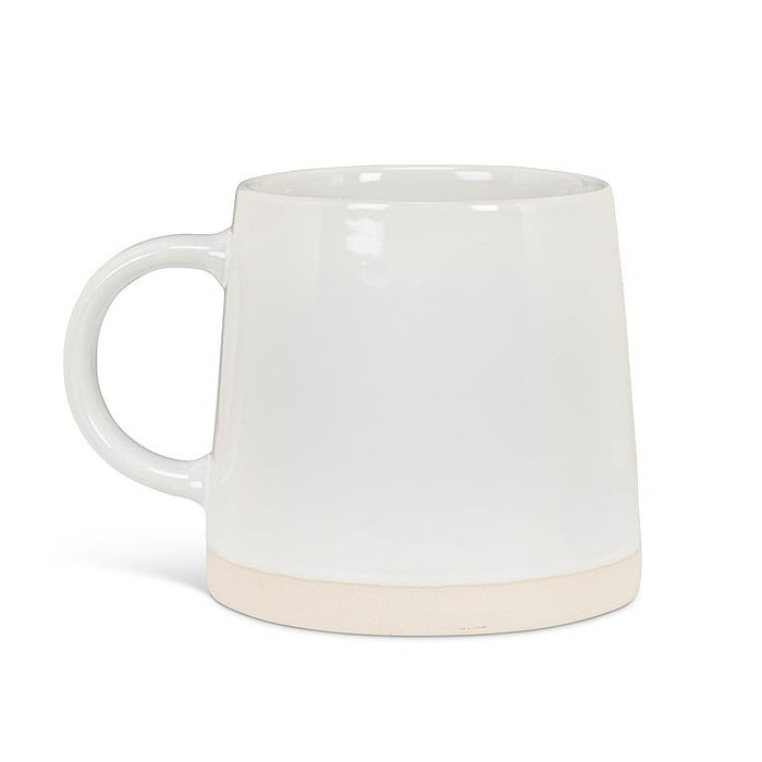 Back view of white 14 oz stoneware mug with wide natural-toned base