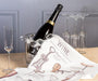 Wine openers kitchen towel styled with wine bottle and glasses on dining table